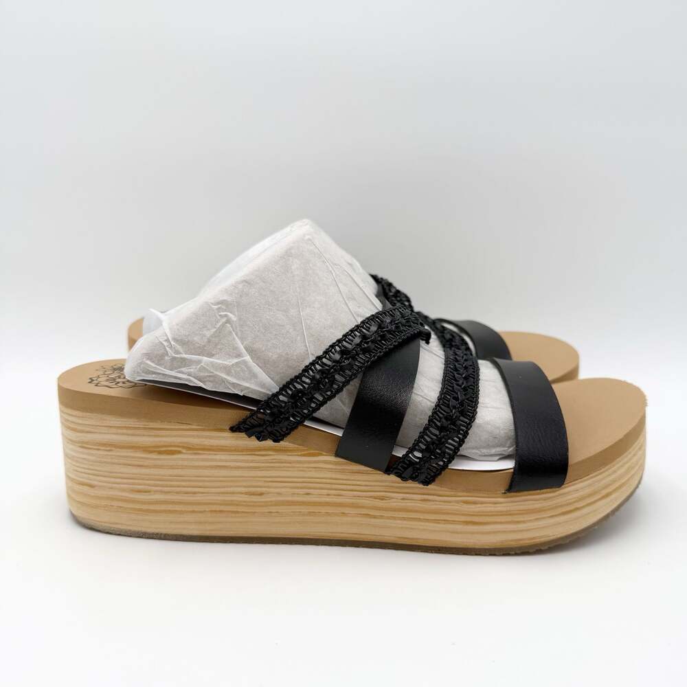 Skechers Womens Summers Wedge Sandals Size 9.5 EU 39.5 Black Slip On NIB - Picture 4 of 13